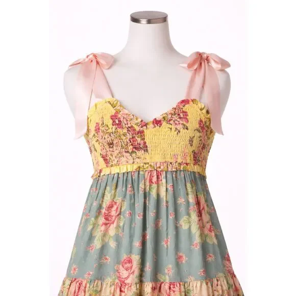 Floral Boho Maxi Dress Tiered Tie Shoulder est. Med Free People "Bluebell"-Insp - Picture 5 of 9